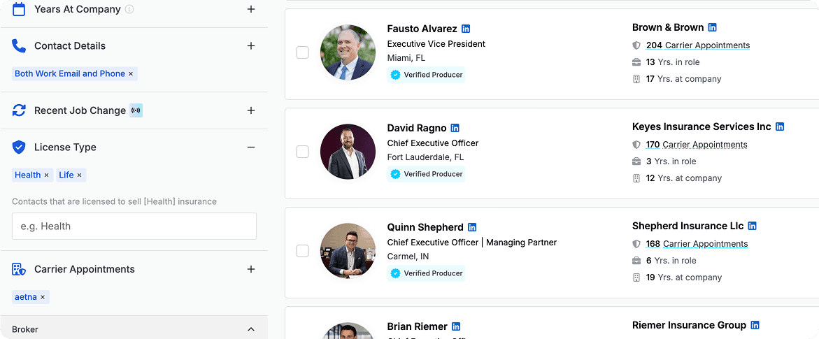 VerifyPro™: Verified Broker Contacts with Health & Life Licensing and Carrier Appointments